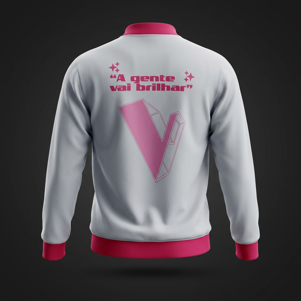 "A gente vai brilhar" — jaqueta de evento (costas)
